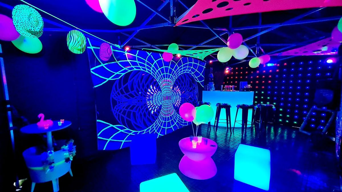 Party Tent Marquee Hire In West Midlands. Uv party tents. uv reactive neon themed party for children, teens & adults