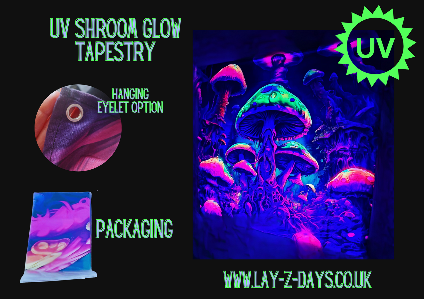 uv decorations blacklight shroom trippy mushroom tapestry