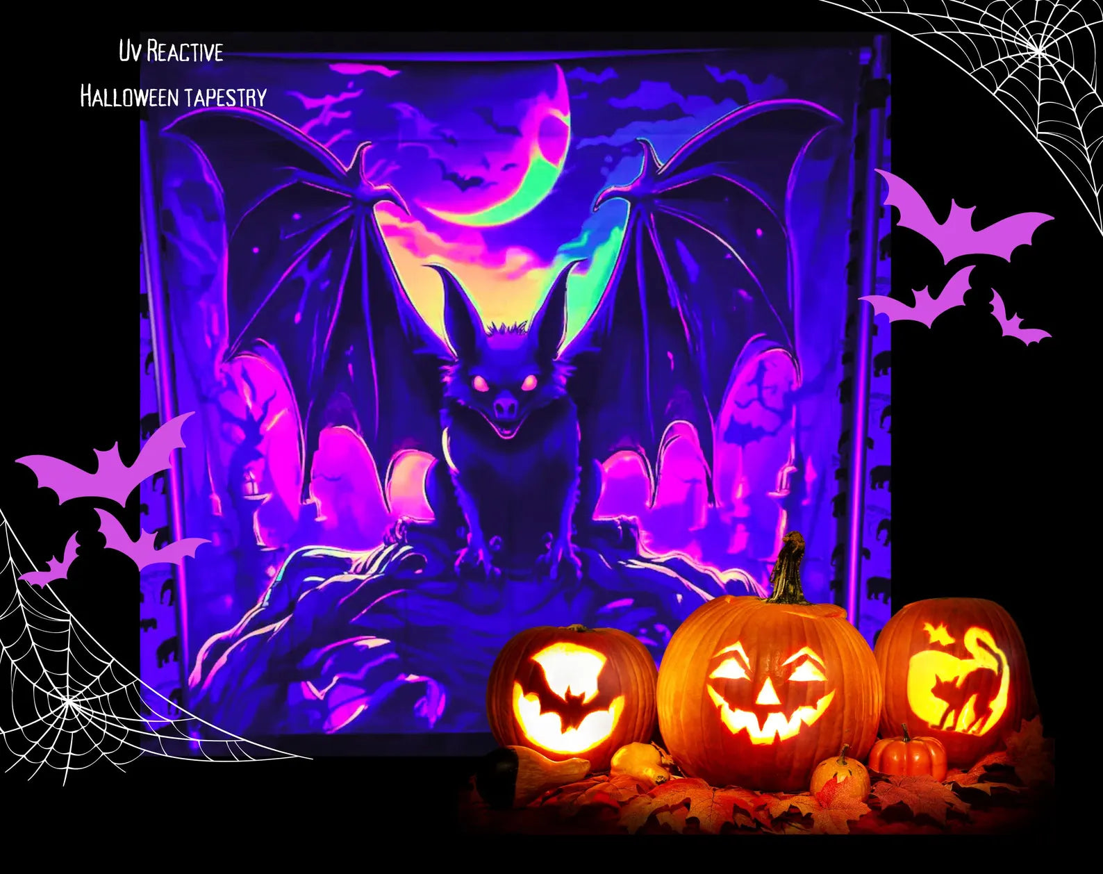 uv bat neon tapestry halloween decoration