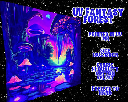 uv mushroom fantasy forest glowing tapestry