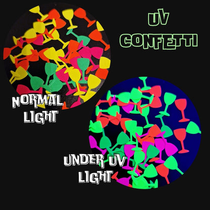 UV wine glass neon blacklight confetti