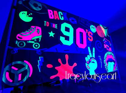 Uv Neon 90s Glow in the dark backdrop hire & stand