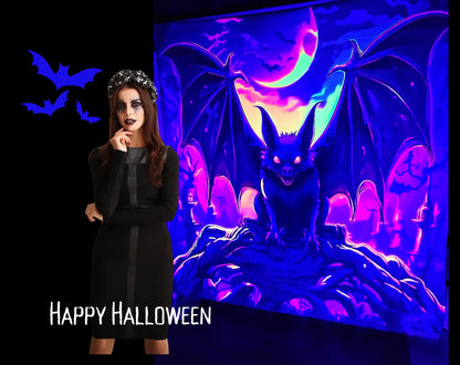 uv bat neon tapestry halloween decoration