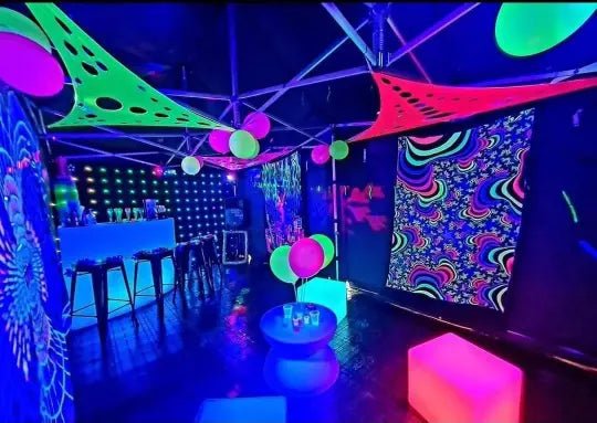 Uv reactive stretch event triangular decor, Blacklight party , Glow party