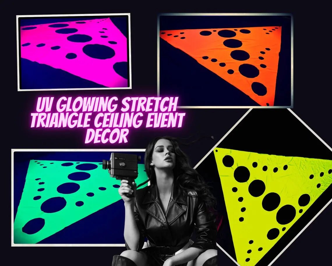 Uv reactive stretch event triangular decor, Blacklight party , Glow party