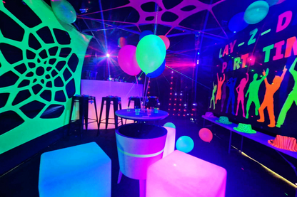 UV Glow party tent décor theme