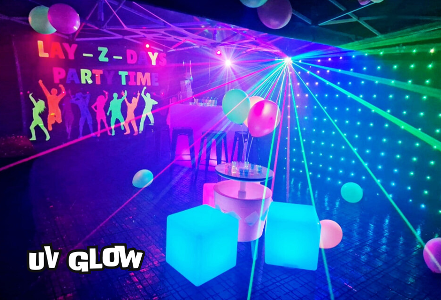 UV Glow party tent décor theme