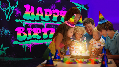 uv blacklight happy birthday party backdrop tapestry wall hanging