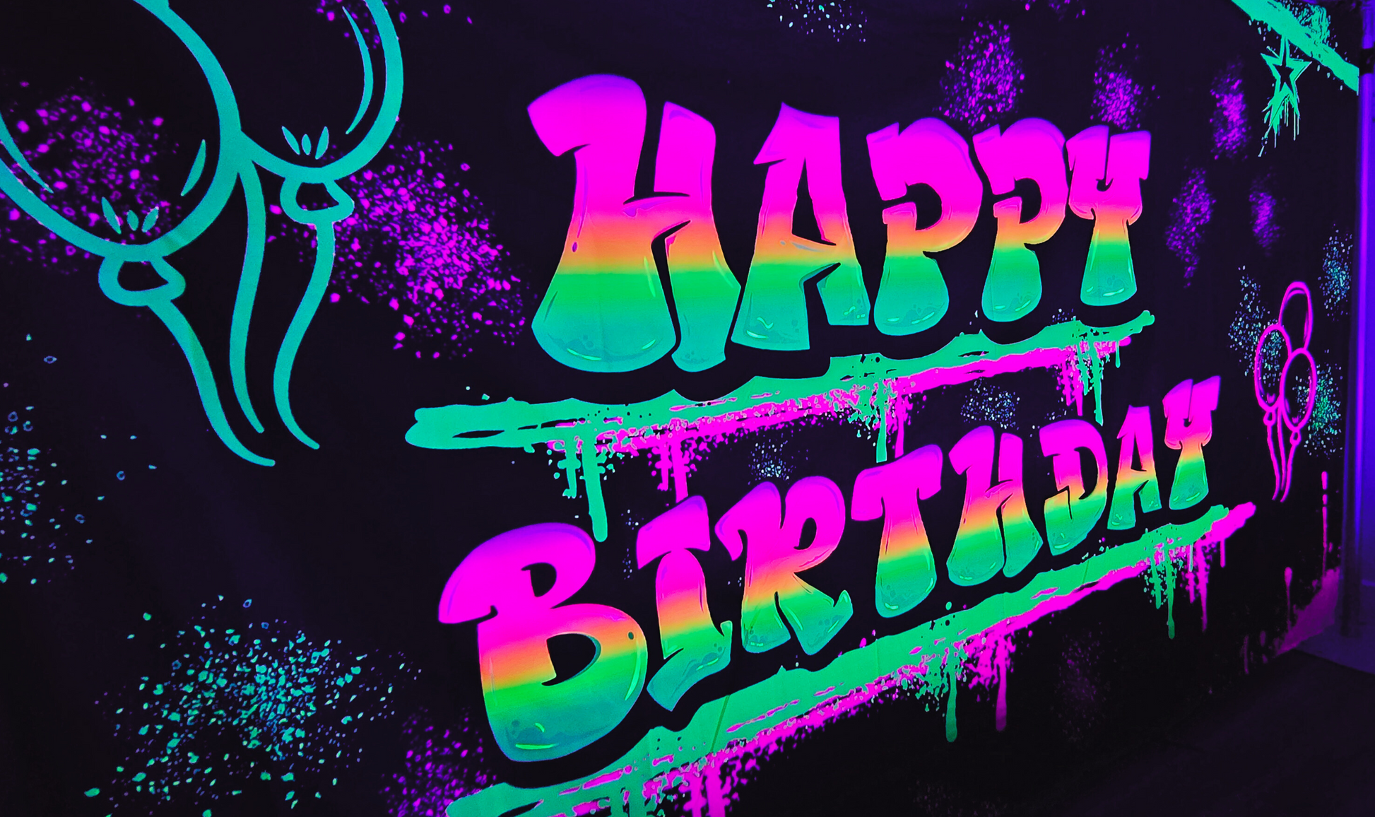 uv blacklight happy birthday party backdrop tapestry wall hanging